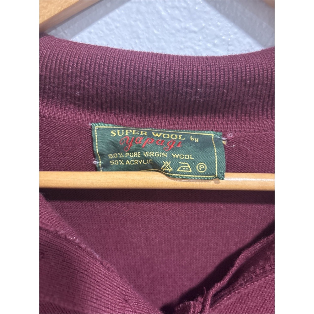 Vintage Super Wool Blend Yapagi Long Sleeve Knit Sweater Maroon Rockabilly READ - Picture 3 of 8